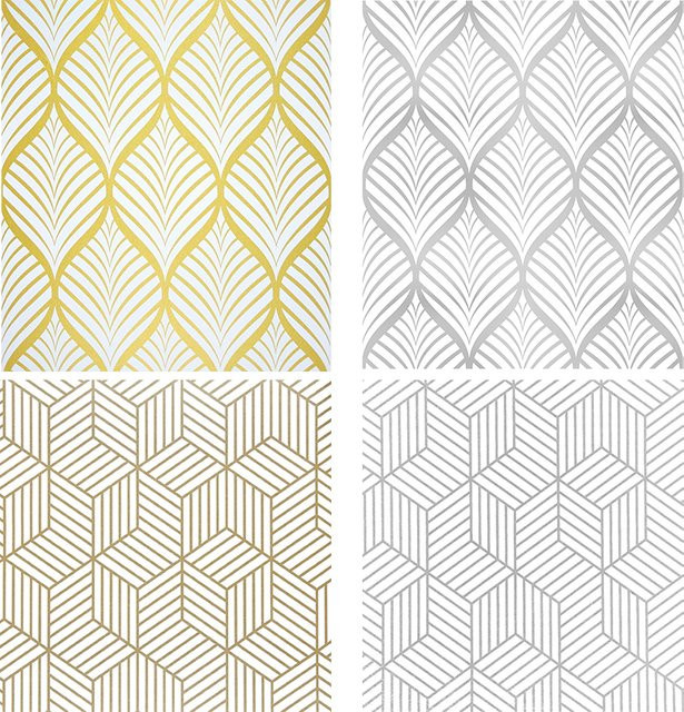 Selbstklebende KALYNN PVC-Tapete im Boho-Stil mit geometrischem Muster in Gold, Breite: 100,0 cm, Höhe: 45,0 cm - Bild 1
