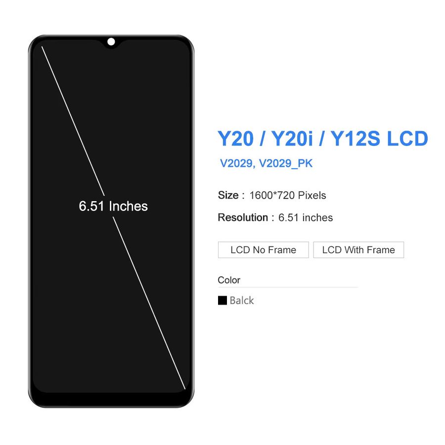 LCD-Display Touchscreen Ersatz für vivo Y20, Y20i und Y20s mit Rahmen, 6.51 Zoll, Schwarz - Bild 3