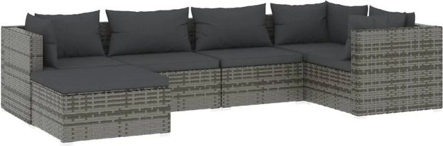 vidaXL 6-tlg Garten-Lounge-Set aus Poly-Rattan in Grau und Anthrazit mit Polsterkissen und L-Form - Bild 1