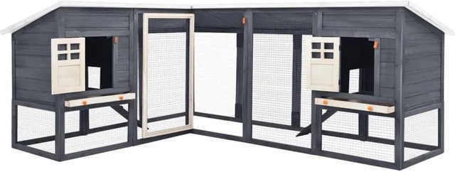 vidaXL Kaninchenstall mit Freilauf aus massivem Tannenholz, Grau und Weiß, B/T/H: 192 x 105 x 250 cm - Bild 1