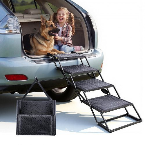 VEVOR Hundetreppe klappbar 4-stufig in Schwarz, extra breite Hunderampe für große Hunde mit rutschfester Oberfläche, tragbare Einstiegshilfe für Auto, SUV, LKW, Hochbett oder Sofa, Tragkraft bis 113 kg - Bild 1