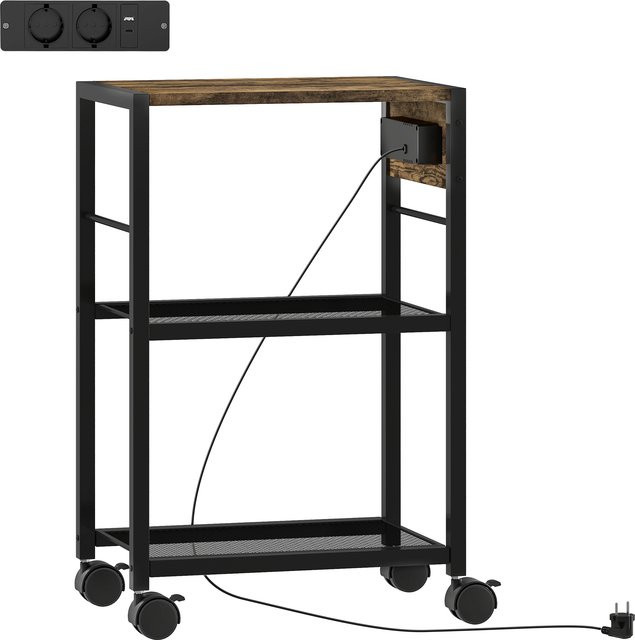 HOMCOM Druckerständer mit Rollen und Steckdosen, Druckeregal mit USB- und USB-C-Anschlüssen sowie Rollcontainer für Büro und Arbeitszimmer, Rustikalbraun, B/T/H: 42 x 28 x 64,5 cm - Bild 1