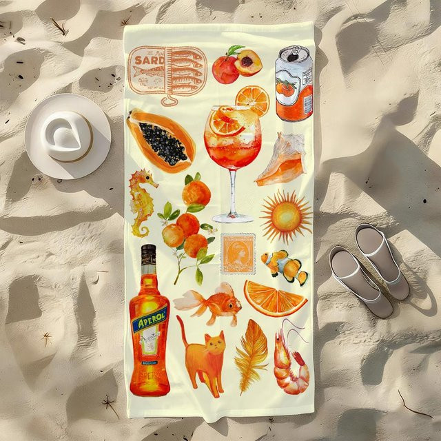 Ka Chen Mutong Strandtuch Aperol Spritz Design, schnelltrocknend und weich, B: 40 cm, H: 60 cm - Bild 1
