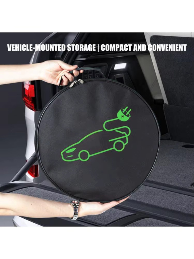 A70F Wasserdichte Ladekabel-Organizer-Tasche aus Oxford-Stoff mit mehreren Fächern für Elektrofahrzeug-Ladegeräte, Schwarz - Bild 3