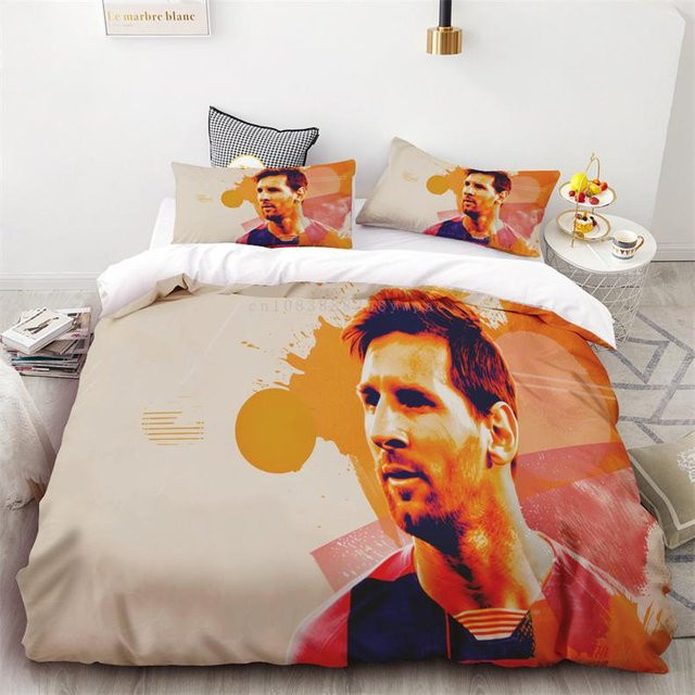 Bettwäscheset mit Fußballstar Messi Aufdruck aus weichem Polyester, 3-teilig, B: 264 cm x L: 228 cm - Bild 1