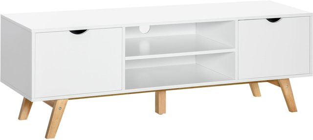 Aosom TV Schrank in Weiß mit Schubladen und offenen Regalen, moderne TV-Kommode aus MDF, B/T/H: 150 x 39 x 50 cm - Bild 1