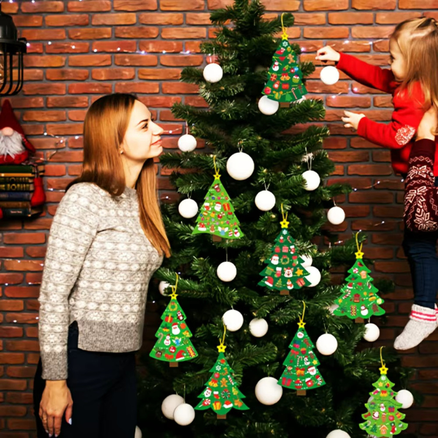 24 Sets Weihnachtsbaum-Bastelset mit festlichen Grußkarten und Aufklebern in Mehrfarbig für Schule und Familienfeiern - Bild 4