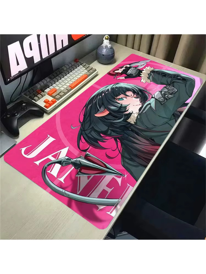 Kawaii Urban Action Anime Girl Gaming-Mauspad in Pink, rutschfeste Schreibtischunterlage mit genähtem Rand, B/T: 90 x 40 cm - Bild 2