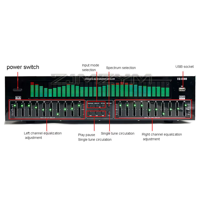 ZJMZYM EQ8000 Equalizer Bluetooth 5.3 Digital-Audio-Dekodierungs-Vorverstärker mit Faser- und Koaxialanschluss in Schwarz und Grün - Bild 2