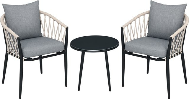 Outsunny Bistroset Gartenmöbel Set aus Stahl mit Hartglas in Grau B: 60 cm, T: 57 cm, H: 75 cm - Bild 1