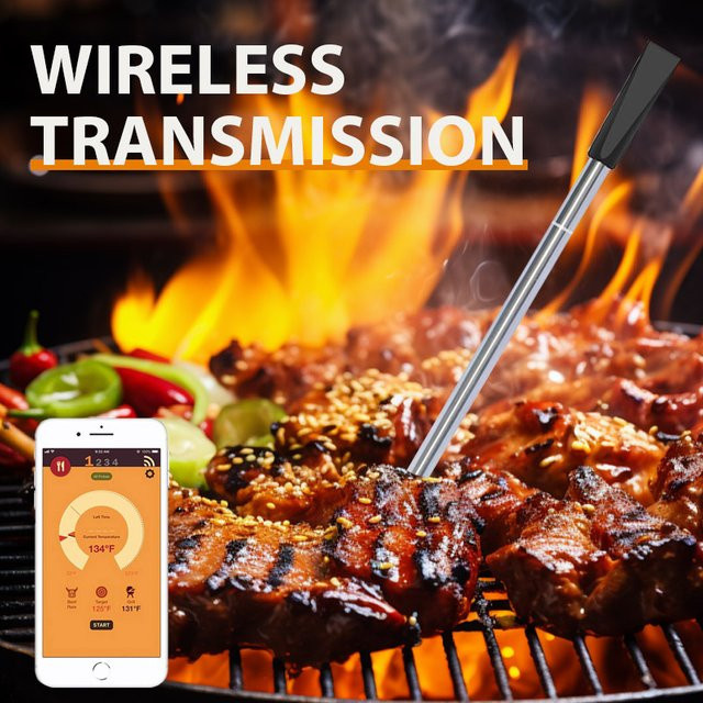 YTYIN Kabelloses Bluetooth BBQ-Sondenthermometer aus Edelstahl für Fleisch und Steak zur Temperaturkontrolle beim Grillen - Bild 1