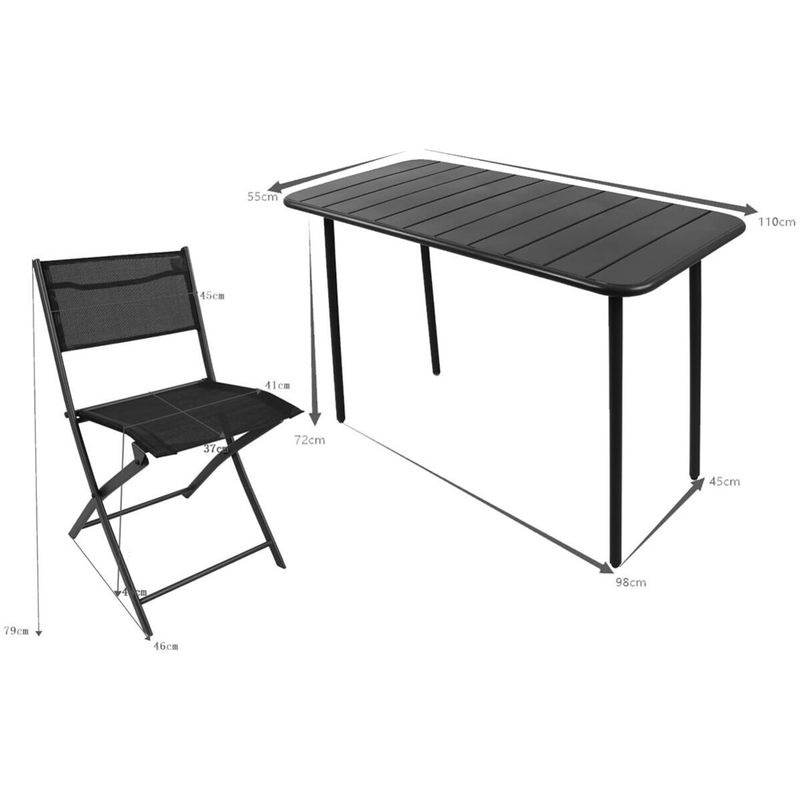 VCM 5-teiliges Balkonmöbel Set Sumila in Schwarz aus Metall und Textilene mit Gartentisch und 4 Klappstühlen, Tisch B: 110 cm, T: 55 cm - Bild 2