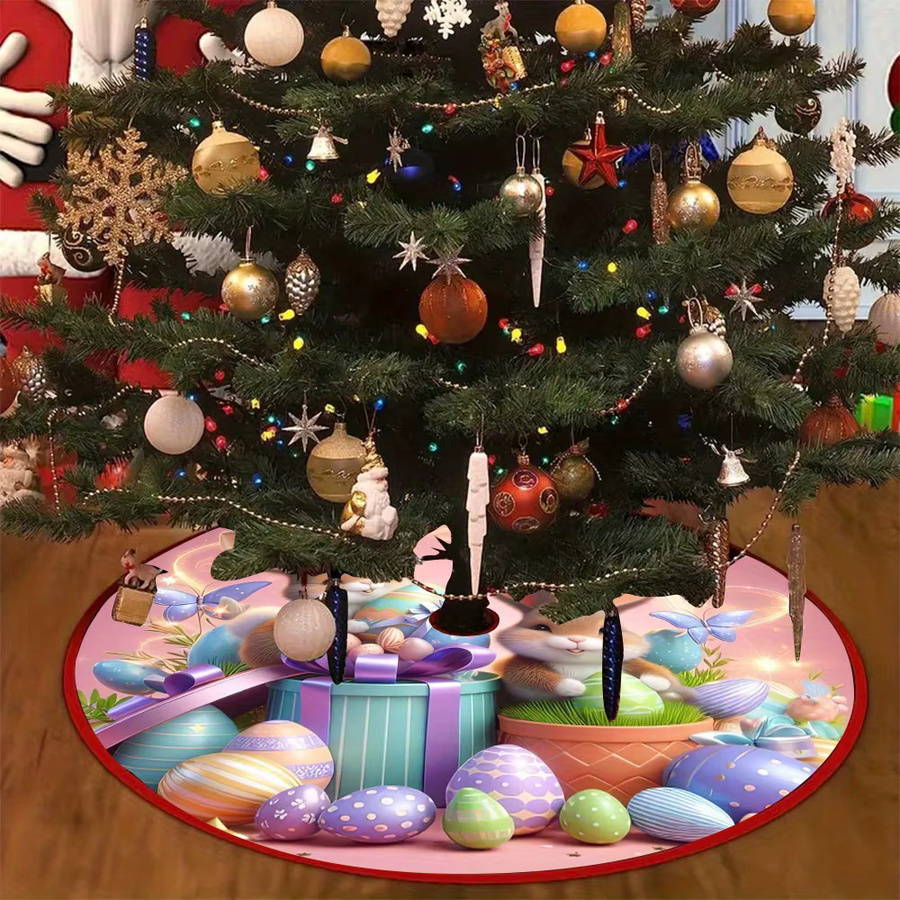 VIKAMA Weihnachtsbaumrock in Rosa mit glitzerndem Osterhase und Ei-Design für Kinderzimmer - Bild 3