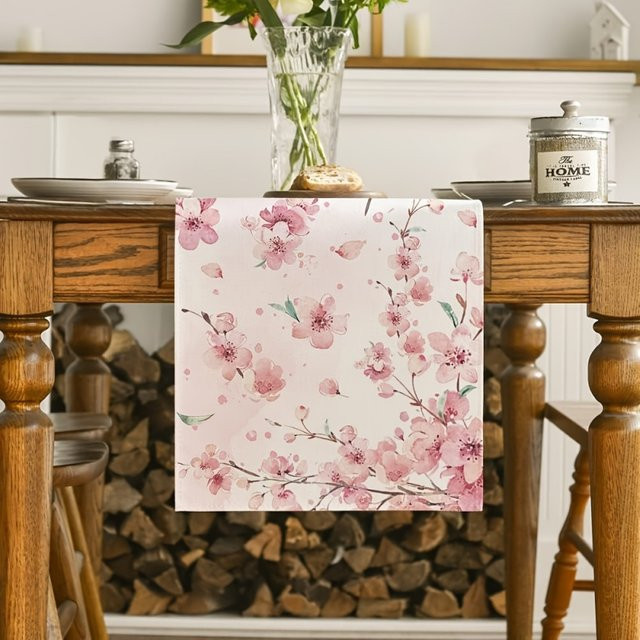 VIKAMA Tischläufer mit Kirschblüten-Aquarellmuster aus Polyester, rechteckig, Breite: 90,0 cm, Tiefe: 33,0 cm - Bild 1