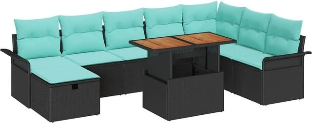 vidaXL Garten-Sofa-Set aus Poly-Rattan in Schwarz mit Polsterung und Tisch für Terrasse und Garten - Bild 1