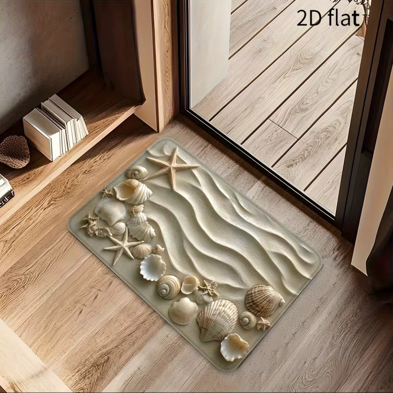 VIKAMA 3D Vision Badezimmer-Bodenmatte Ocean Breeze in Beige, rutschfest und waschbar - Bild 3