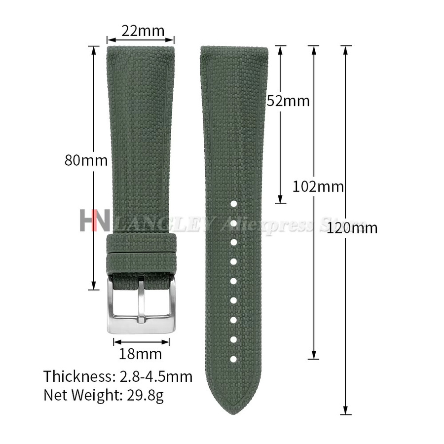 Uhrenarmband Kautschuk, geflochten, Schwarz, Unisex, 20mm 21mm 22mm - Bild 2