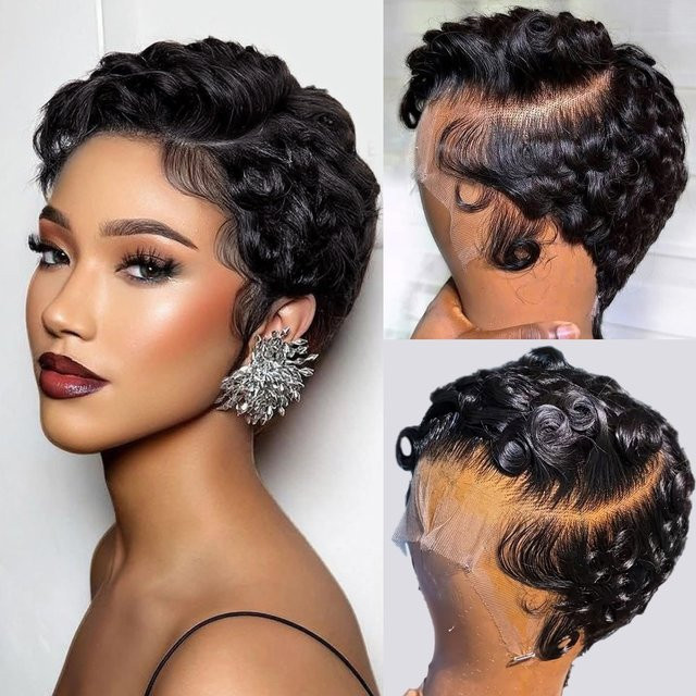 Lolely Dream Pixie Cut Perücke, Deep Wave, 13x4 Lace Front, 100 % Echthaar, Damen - Bild 1