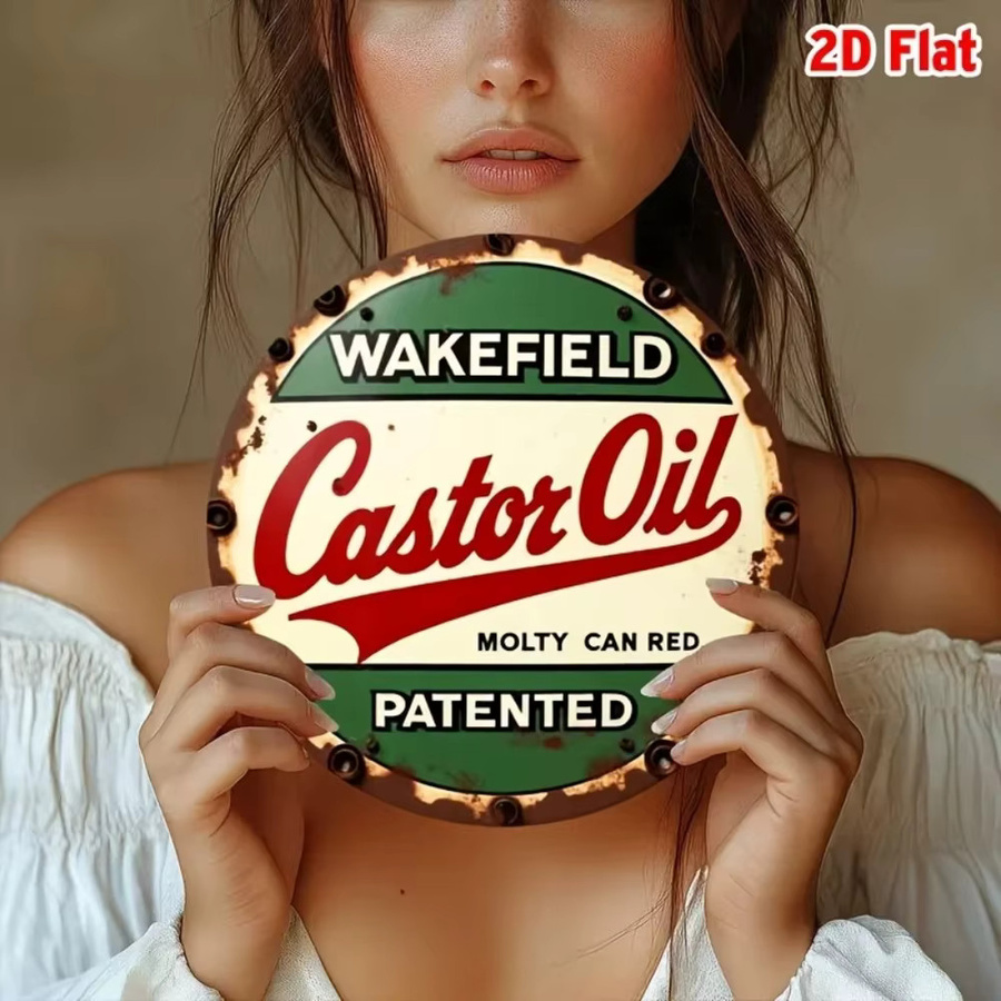 CIFBUY Vintage Wakefield Castor Oil Rundes Aluminiumschild als Rustikale Farmhaus-Wandkunst in Grün-Rot-Finish - Bild 3