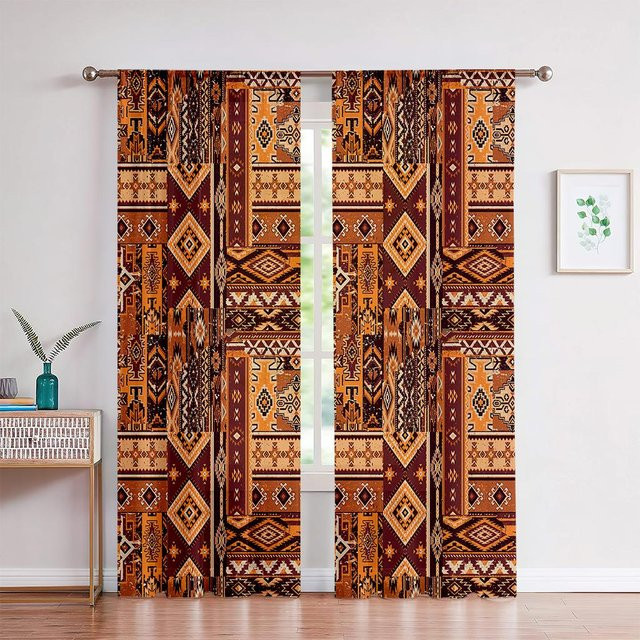 Yiran Furniture Dekorative Vorhänge im böhmischen Marokko-Stil mit bunten Mustern, 2er-Set, halbtransparent, Farbe: Mehrfarbig, B: 50 cm, H: 130 cm - Bild 1