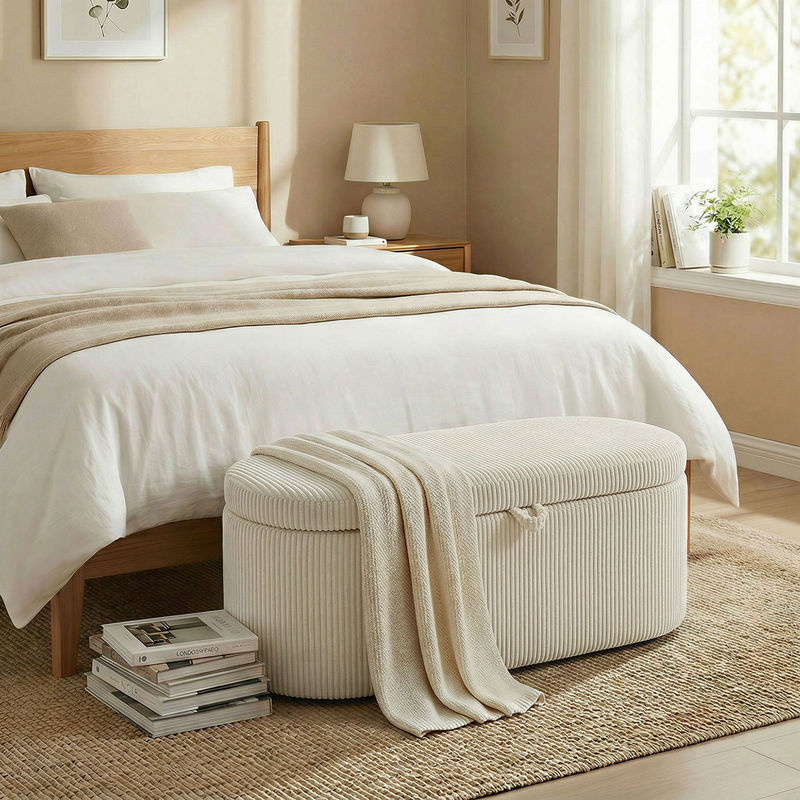 HOMCOM Sitzbank mit Stauraum in Beige mit Cord-Optik, B/T/H: 105 x 51 x 49 cm - Bild 2