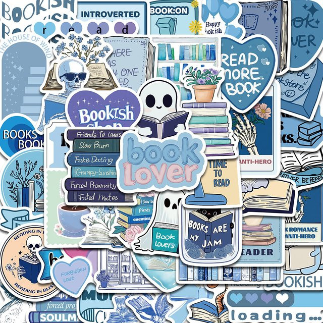 50 Stück PickJoy Bookish Aufkleber in Blau für Computer, Telefon und DIY Dekorationen - Bild 1