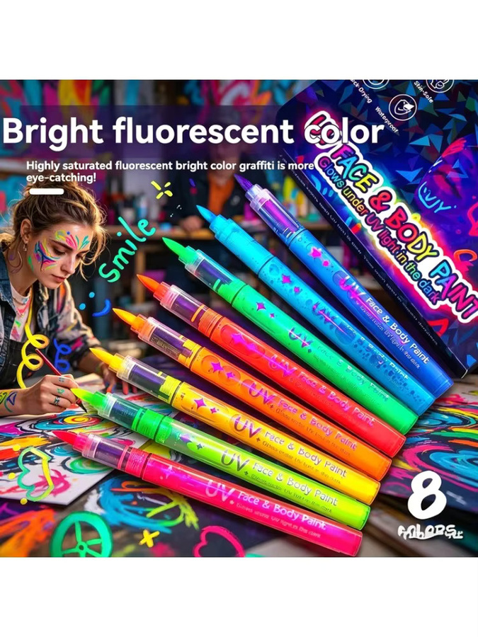 Hopk Neon-UV-Fluoreszierende Acrylfarbstifte im Set mit 8, 12 oder 18 Farben, leuchtende DIY-Marker für kreative Projekte - Bild 7