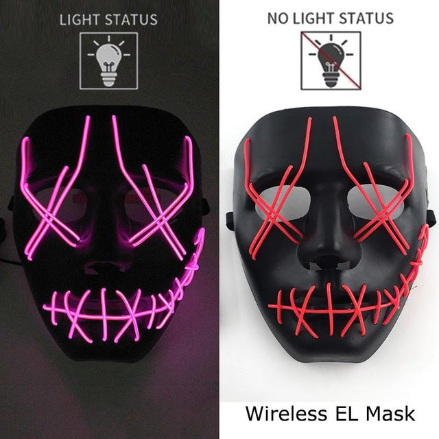 Kabellose Neon-LED-Purge-Maske, Leuchtende Cosplay-Maske, Bunt / Mehrfarbig, Schwarz - Bild 1