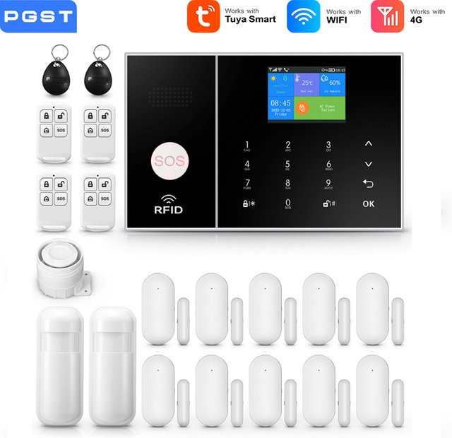 PGST Smart Home Alarmsystem mit 4G und 2,4G WiFi, Tuya und Smart Life Unterstützung, Sicherheitssystem Kit in Weiß mit Bewegungsmelder und Türsensor - Bild 1