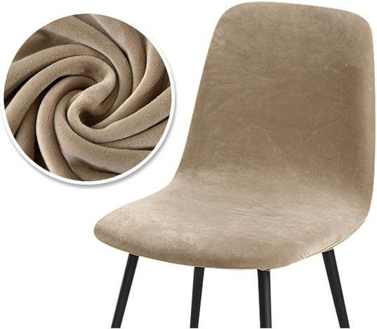 Elastischer Stuhlbezug aus Samt in Beige für Esszimmerstühle, 1 Stück - Bild 1