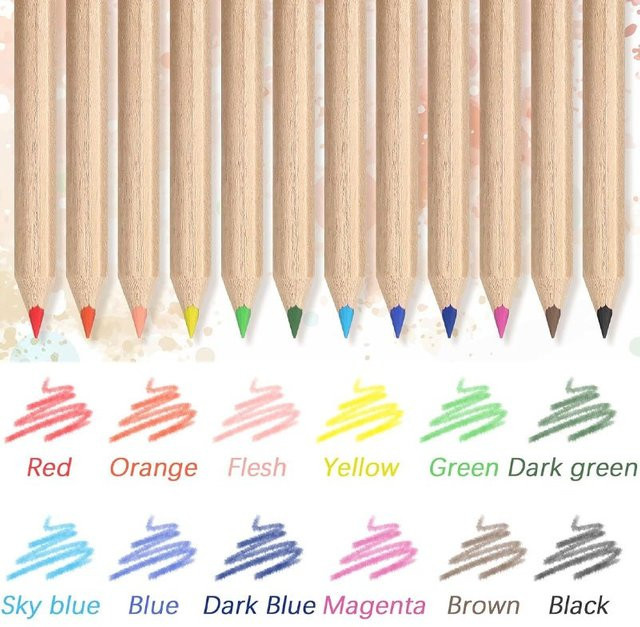 12 Stück Mini-Buntstifte in verschiedenen Farben mit Radiergummi und Spitzer aus Holz für Kinder zum Zeichnen und Skizzieren - Bild 1