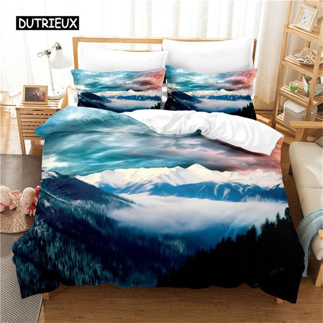 Bettwäscheset Binchi Outdoor Product mit Naturlandschaft Motiv Schneeberg und Sonnenuntergang, Mikrofaser, Mehrfarbig, Breite: 140 cm, Länge: 210 cm - Bild 1