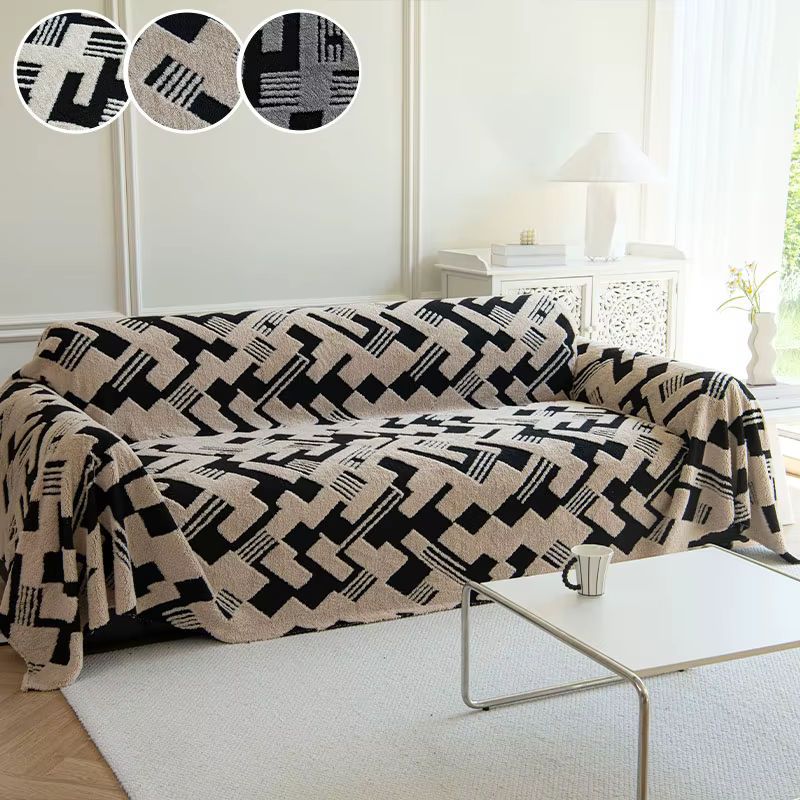 Shu Mianrong Zweifarbiges quadratisches Sofa-Handtuch als Sofa-Schutzhülle in Weiß und Multicolor - Bild 3