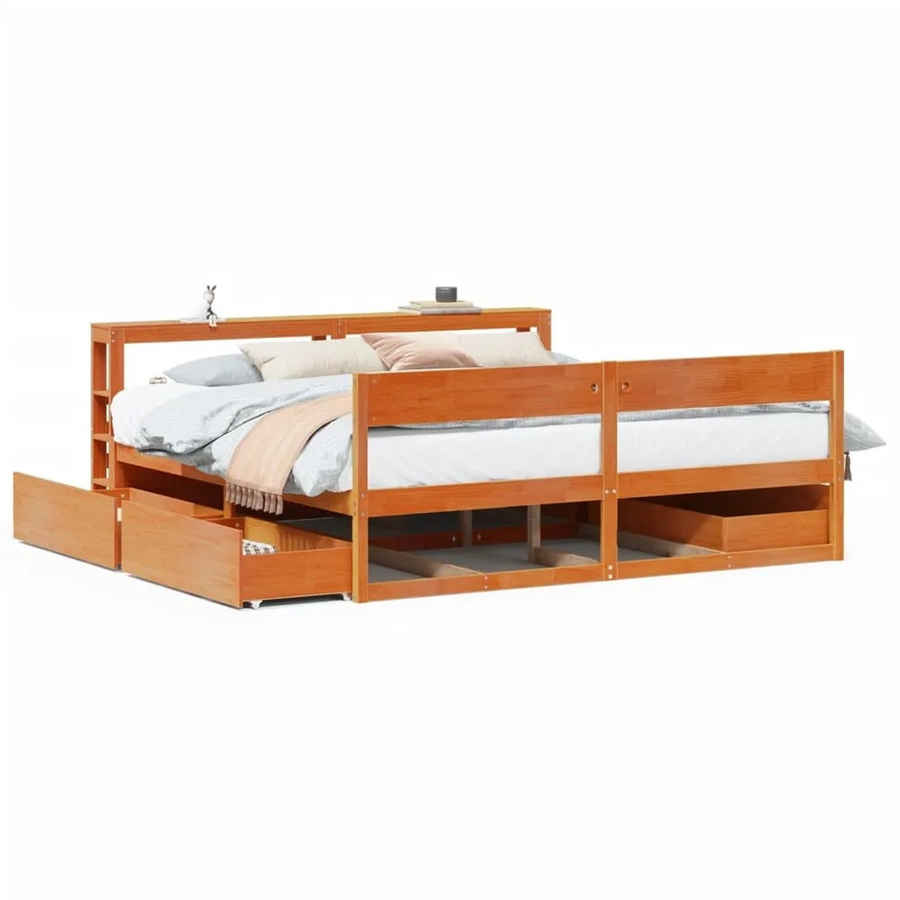 vidaXL Massivholzbett aus Kiefernholz in Braun, rustikales Bett mit Schubladen, B/T/H: 180 x 200 cm - Bild 2