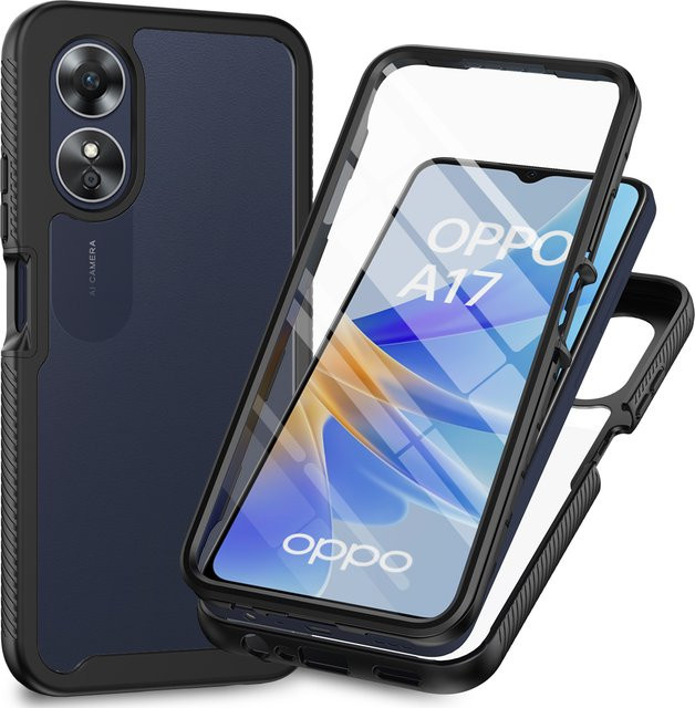 Kumonkey Stoßfeste TPU-Hülle mit integriertem Displayschutz für OPPO A17 4G, A16, A16S und A54S, Transparent/Blau - Bild 1