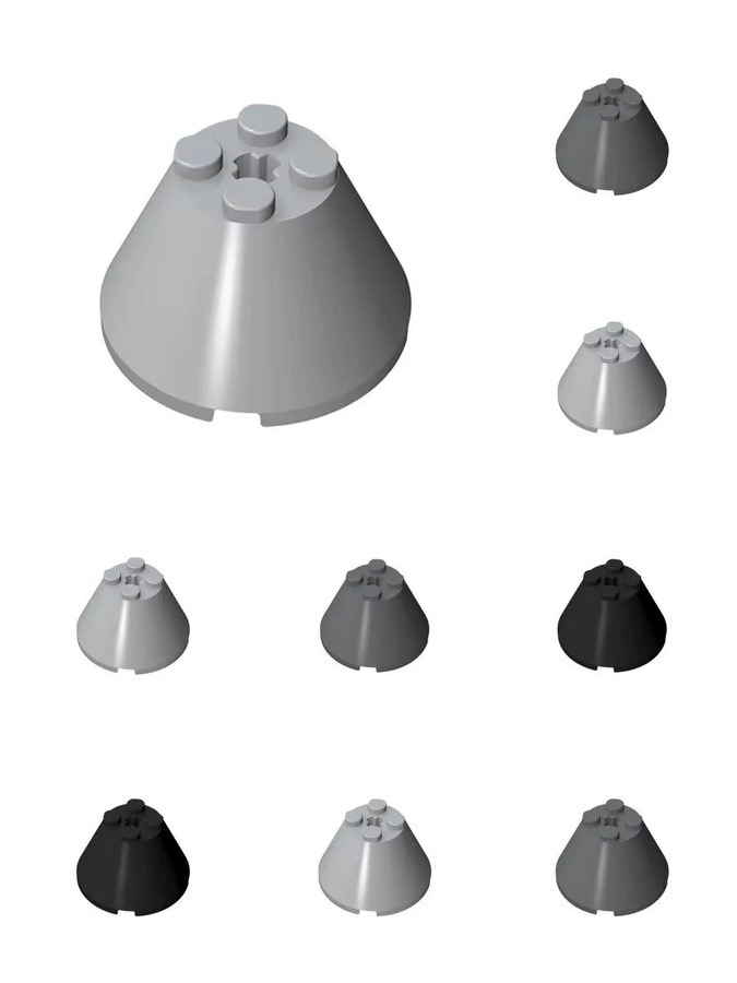 alibricks 3943 Kegel 4 x 4 x 2 mit Achsloch, Baustein Zubehör, 10-teiliges Set, Grau - Bild 1