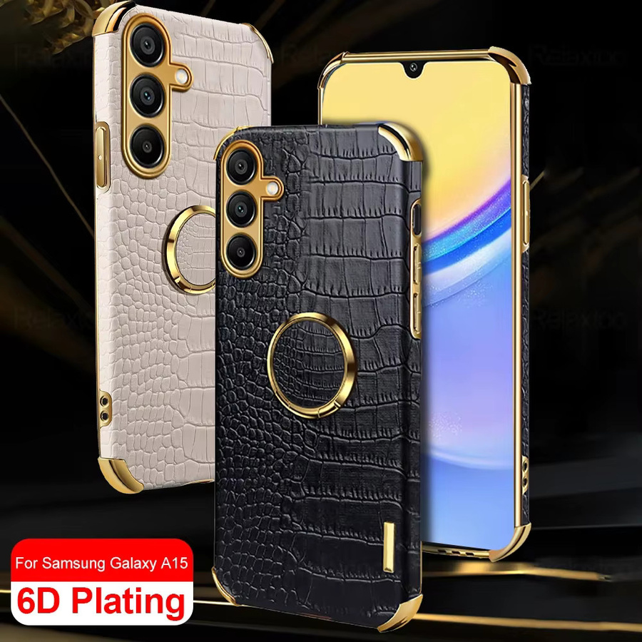 Samsung Handyhülle mit Krokodil-Textur und magnetischem Ringhalter für Galaxy A55 A35 A25 A15 A05 A73 A72 A54 A53 A52 4G 5G in Grün - Bild 2