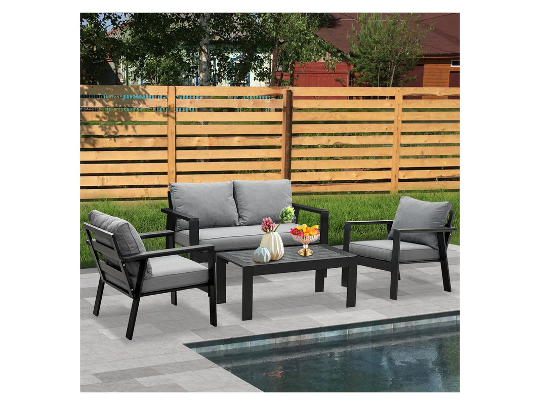 MEXO Gartenmöbel Lounge-Set Neapel 4-Sitzer mit Beistelltisch und Polstern in Schwarz und Dunkelgrau - Bild 2