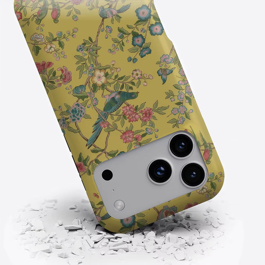 Aurbe Matte 2-in-1 MagSafe Hülle mit Vintage Blumen & Vogel Design für iPhone 17 16 15 14 Plus Pro Max, Gelb, Stoßfeste Hartschale - Bild 3