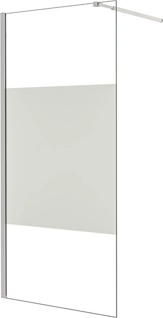 AICA Walk-in Duschwand aus ESG-Glas mit Milchglasstreifen und Nano-Beschichtung, B: 70 cm, H: 200 cm, Farbe: Silber/Transparent - Bild 1