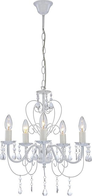Globo Kronleuchter PINJA in Weiß aus Metall mit Acrylkristallen, E14, H: 150 cm, B: 40 cm, T: 40 cm - Bild 1