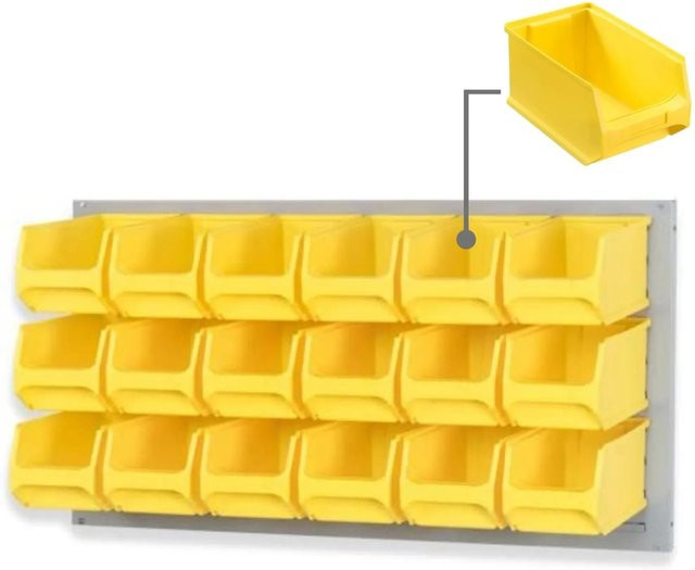 PROREGAL Trägersystem mit grauer Systemplatte und 18 gelben Sichtlagerboxen, B: 100 cm, H: 50 cm - Bild 1