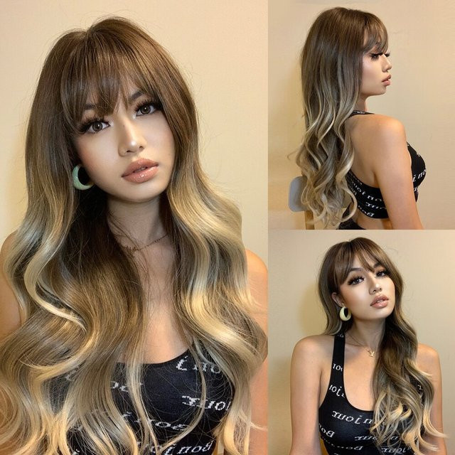 EASIHAIR Perücke, Ombre Braun Blonde, Wasserwellen, mit Pony, Damen - Bild 1