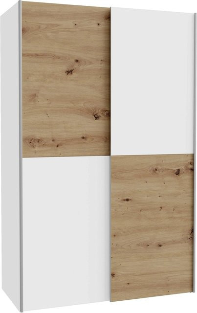 Mömax Schwebetürenschrank Ohio in Weiß und Beige, moderner Kleiderschrank mit Eichenoptik, B/T/H: 120 x 61,2 x 190,5 cm - Bild 1