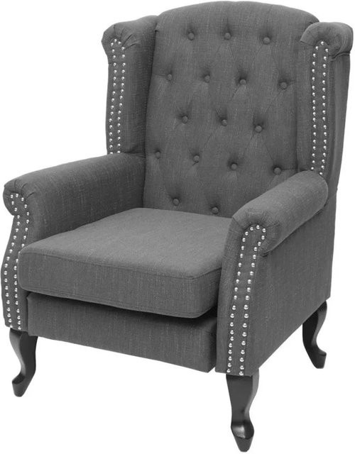 MCW Chesterfield Oxford Relaxsessel in Dunkelgrau mit Rautenmuster aus Textilstoff - Bild 2