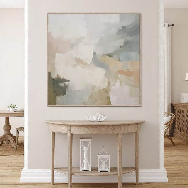 Potdemiel Abstraktes Leinwandgemälde in Beige im minimalistischen nordischen Stil als modernes Wandbild für dein Wohnzimmer - Bild 1
