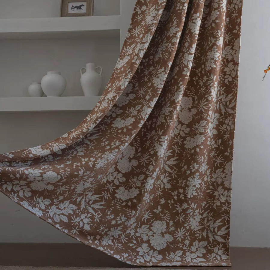 CENTURyMiG Chenille-Vorhang mit floraler Bestickung, semi-transparent, Farbe: Beige/Braun, Breite: 100 cm, Höhe: 130 cm - Bild 2