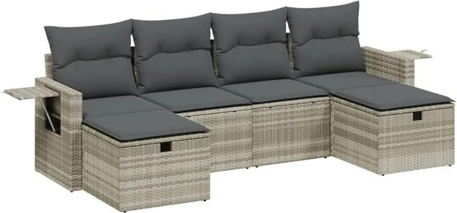vidaXL 6-tlg. Garten-Sofagarnitur in L-Form aus Poly Rattan mit Kissen in Grau - Bild 1