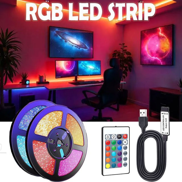 Acosh Neon RGB LED-Streifen mit Fernbedienung, SMD 5050 Multicolour, DC5V USB-Betrieb, Schwarz - Bild 1