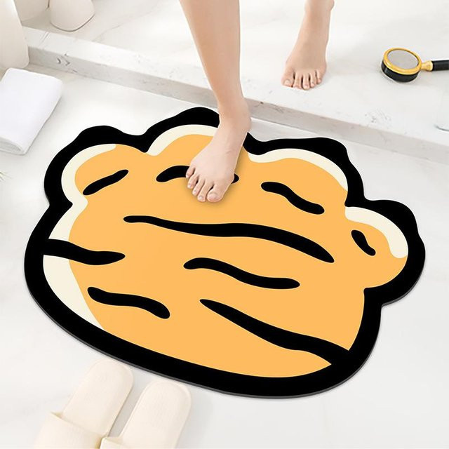 Rutschfeste Cartoon Tiger Fußmatte von Yiran Furniture, saugfähige Bodenmatte für Badezimmer und Eingangsbereich, B/H: 45 x 53 cm, Farben: Orange, Schwarz, Grau - Bild 1